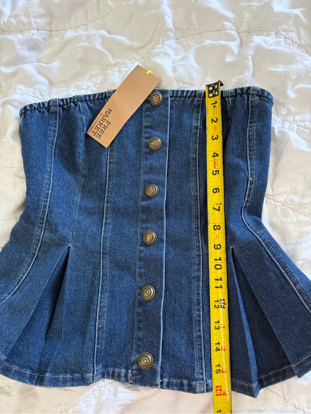 Free Market Denim Corset Peplum Top M NWT Strapless Button Front Crest Bustier